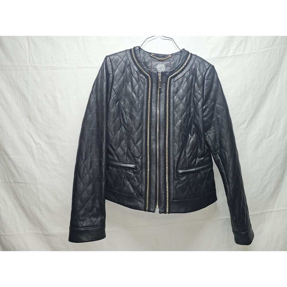 Vince Camuto Leather Jacket Chain Trim Chanel Coat M Bella Swan Vamp Glam Rocker